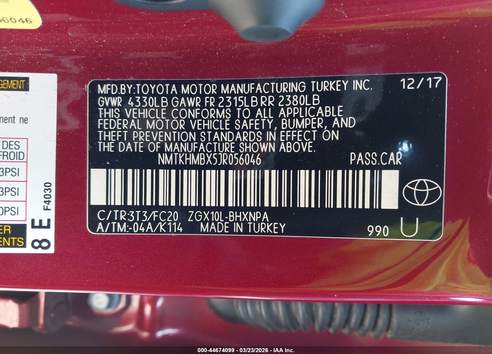 2018 TOYOTA C-HR XLE VIN: NMTKHMBX5JR056046