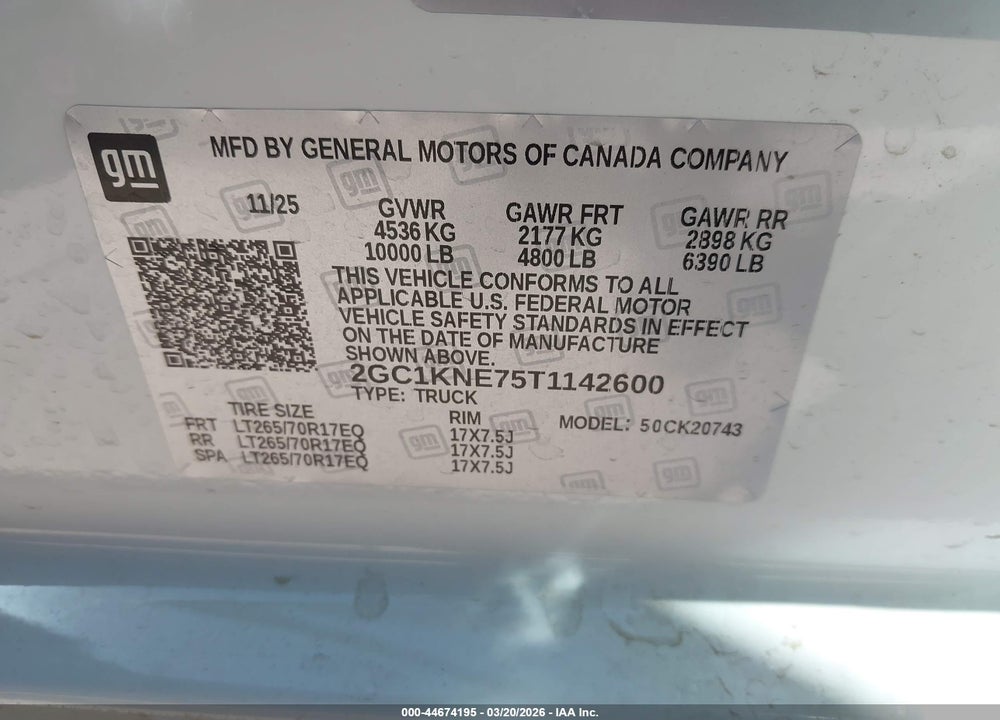 2026 CHEVROLET SILVERADO 2500HD , LONG BED, LT, 4WD/, STANDARD BED, LT, 4WD VIN: 2GC1KNE75T1142600