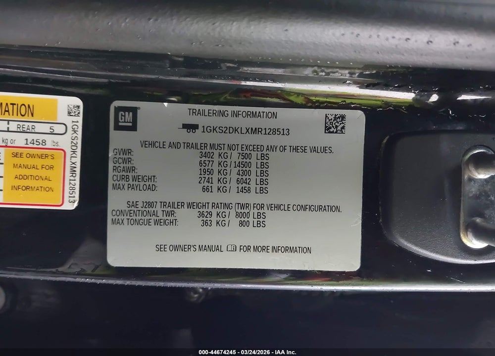 2021 GMC YUKON 4WD DENALI VIN: 1GKS2DKLXMR128513