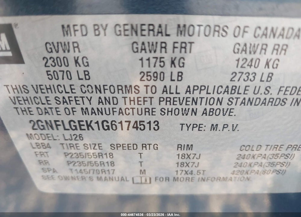 2016 CHEVROLET EQUINOX LTZ VIN: 2GNFLGEK1G6174513