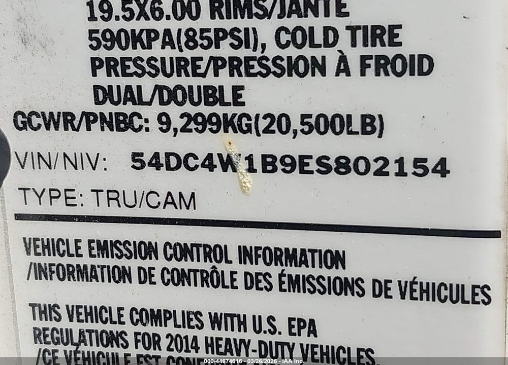 2014 ISUZU NPR GAS REG VIN: 54DC4W1B9ES802154