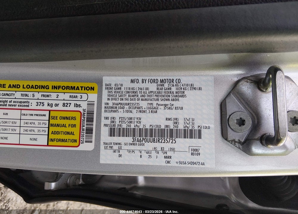 2018 FORD FUSION HYBRID S VIN: 3FA6P0UU8JR235725