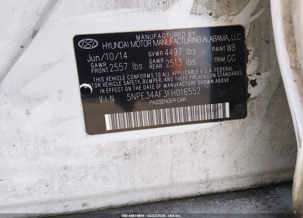 2015 HYUNDAI SONATA LIMITED VIN: 5NPE34AF3FH016552