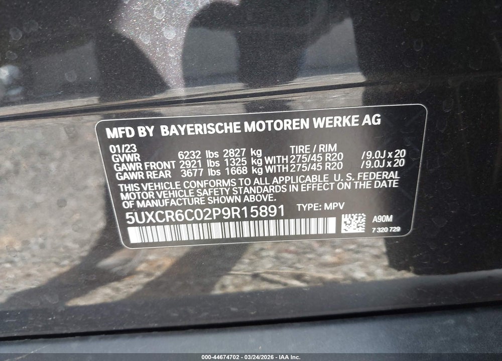 2023 BMW X5 XDRIVE40I VIN: 5UXCR6C02P9R15891