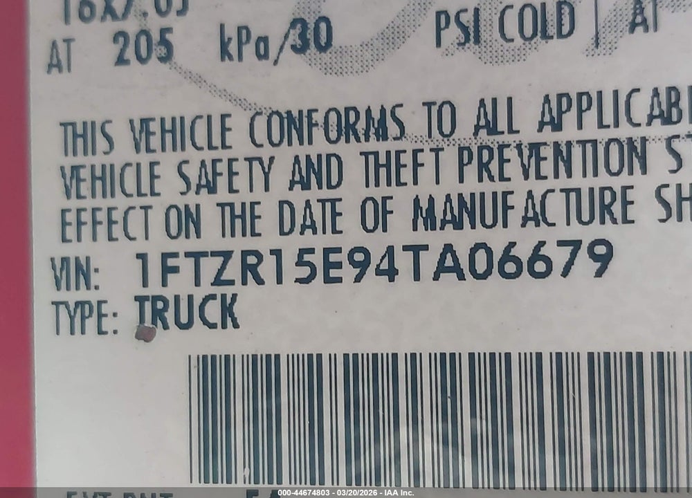 2004 FORD RANGER XLT VIN: 1FTZR15E94TA06679