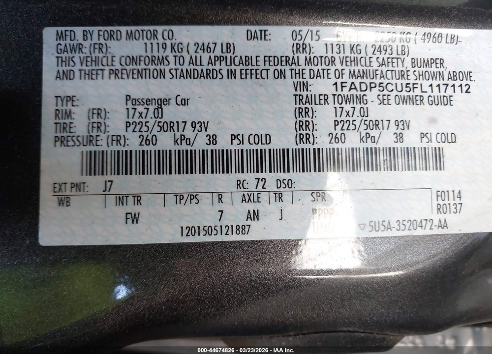 2015 FORD C-MAX ENERGI SEL VIN: 1FADP5CU5FL117112