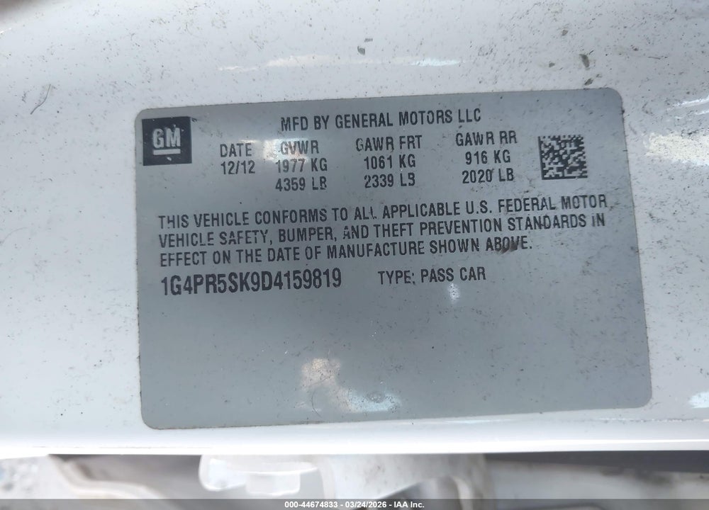 2013 BUICK VERANO CONVENIENCE GROUP VIN: 1G4PR5SK9D4159819