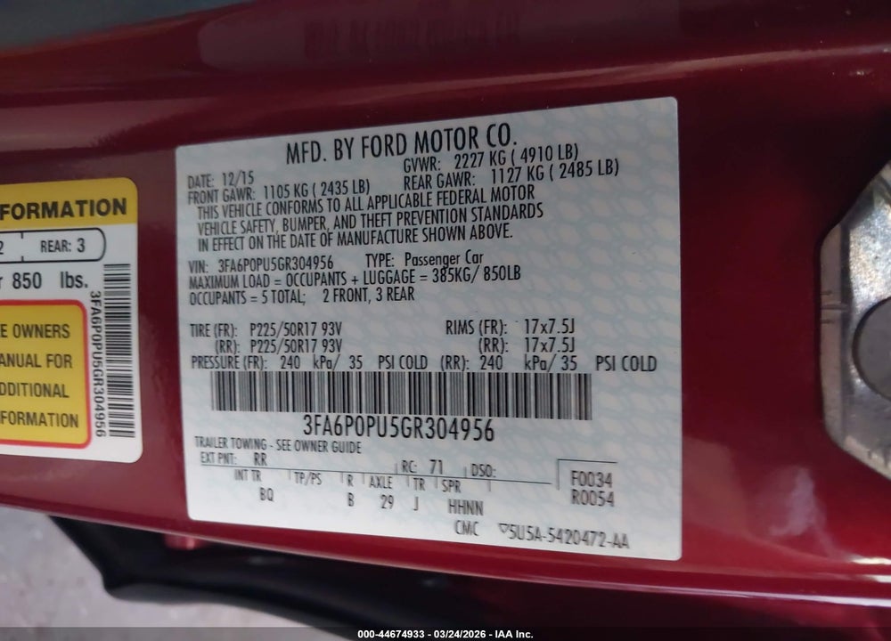 2016 FORD FUSION ENERGI SE LUXURY VIN: 3FA6P0PU5GR304956