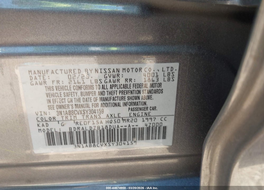 2025 NISSAN SENTRA SV VIN: 3N1AB8CVXSY304159