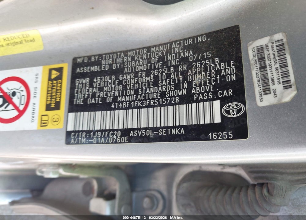 2015 TOYOTA CAMRY LE VIN: 4T4BF1FK3FR515728