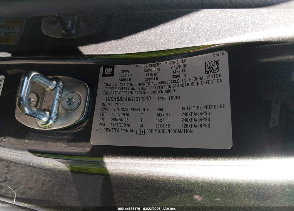 2016 CHEVROLET COLORADO WT VIN: 1GCHSBEA0G1311510