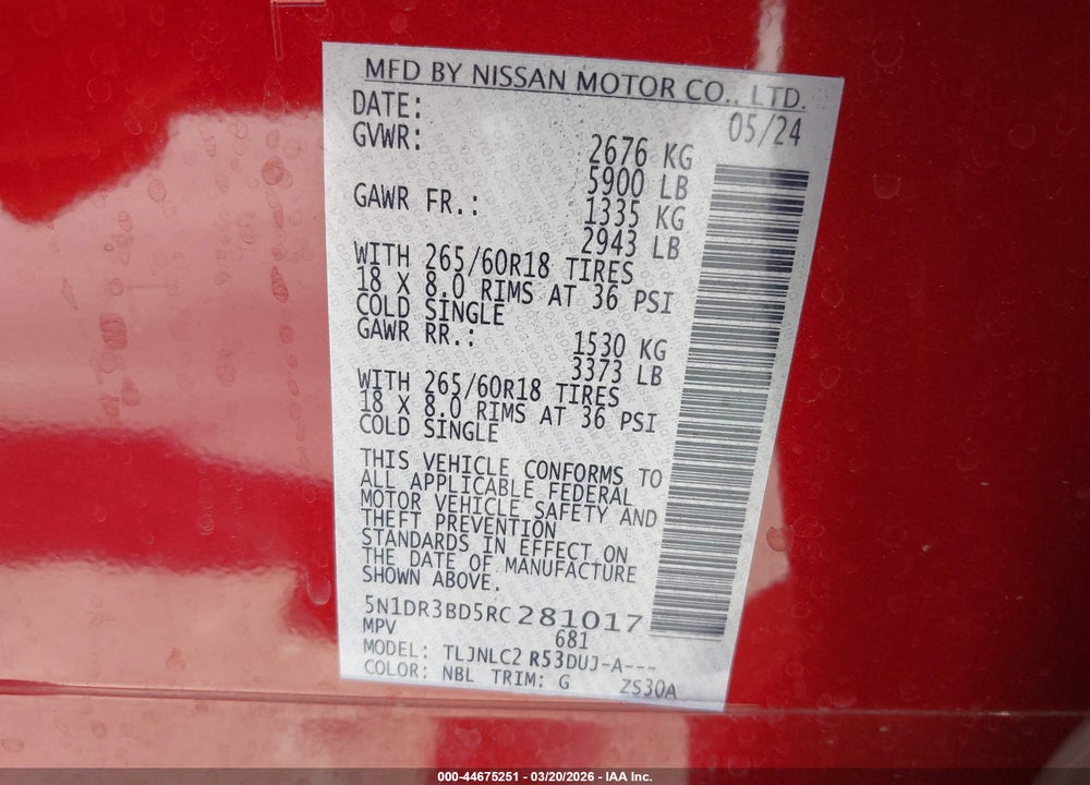 2024 NISSAN PATHFINDER ROCK CREEK 4WD VIN: 5N1DR3BD5RC281017