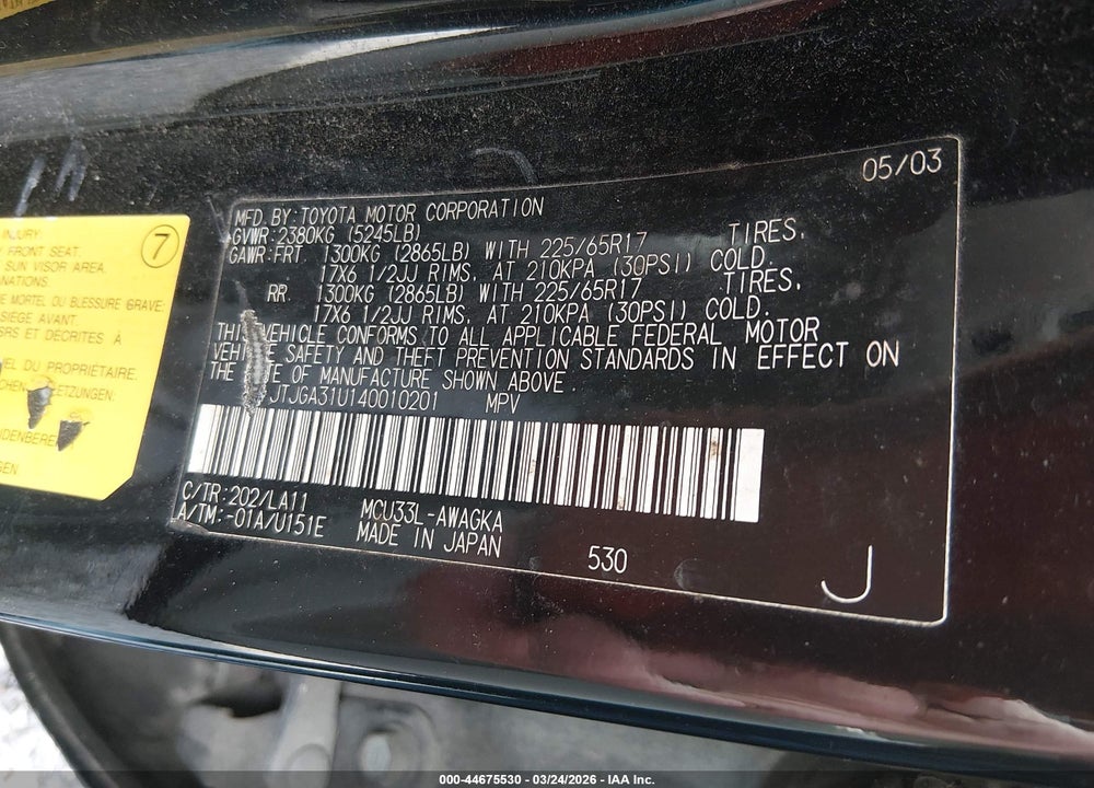 2004 LEXUS RX 330 VIN: JTJGA31U140010201