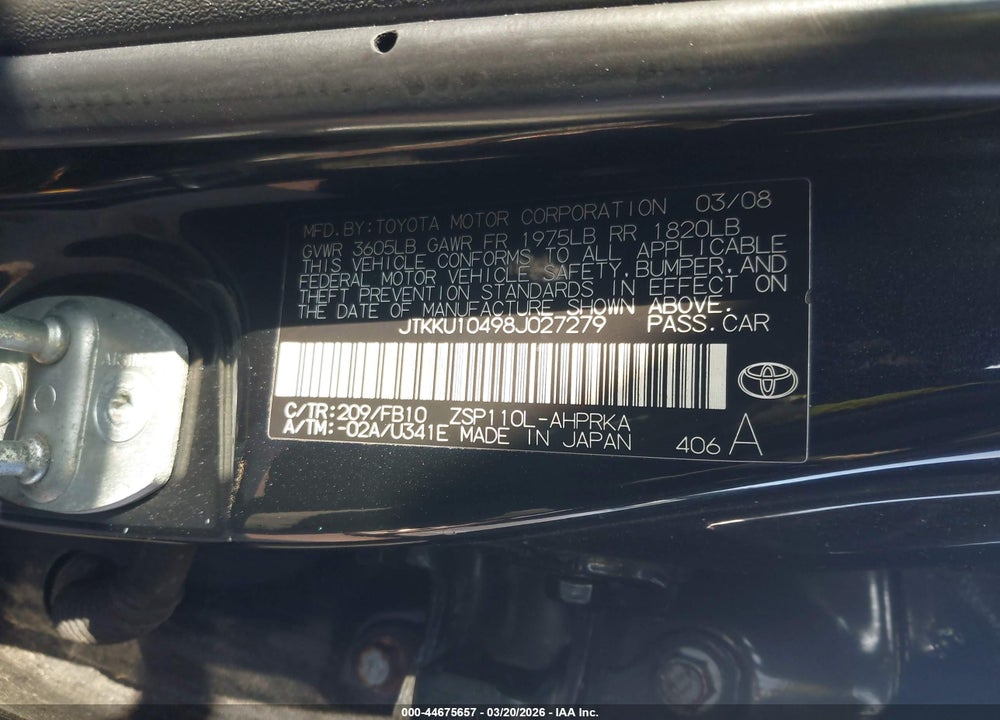 2008 SCION XD VIN: JTKKU10498J027279