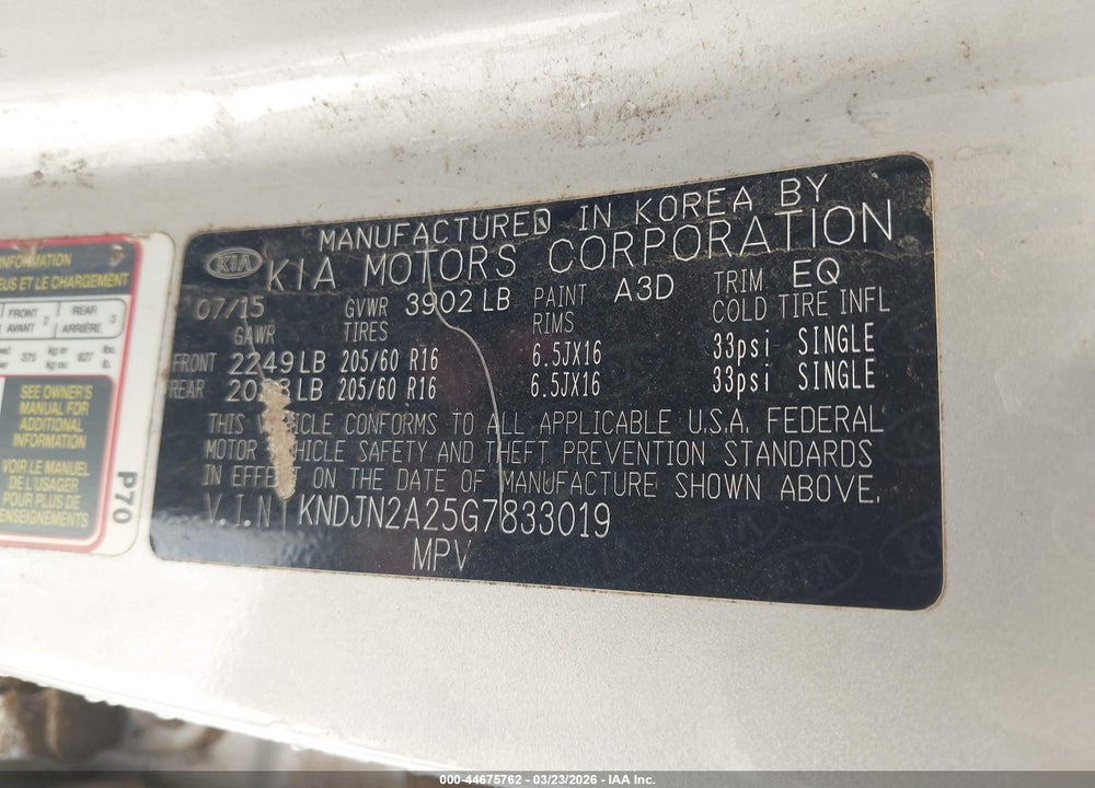 2016 KIA SOUL VIN: KNDJN2A25G7833019