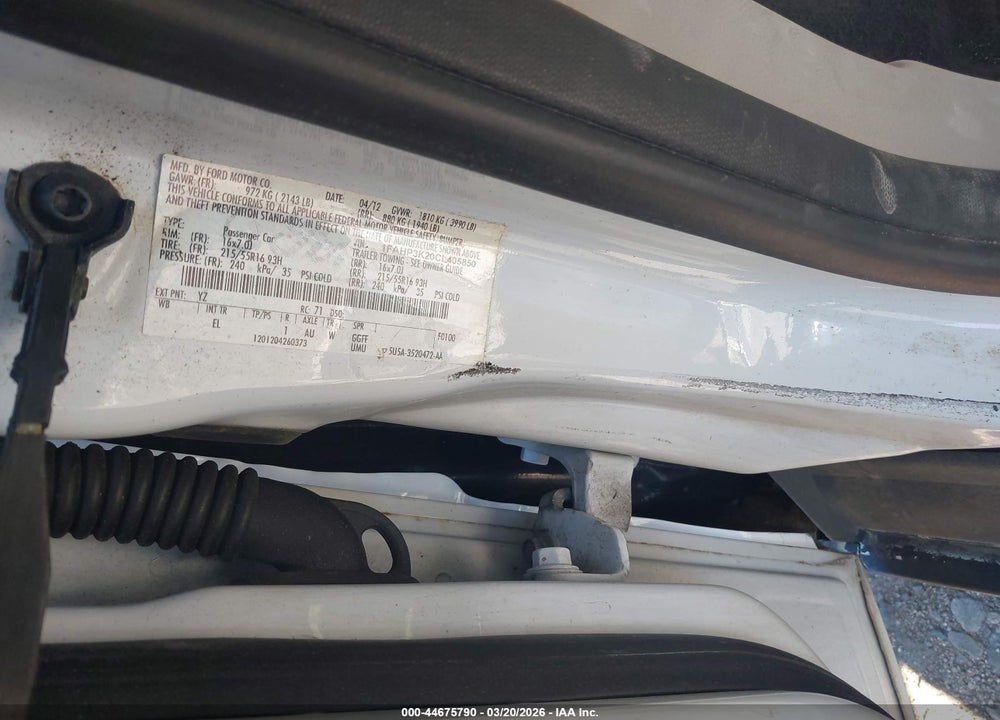 2012 FORD FOCUS SE VIN: 1FAHP3K20CL405850