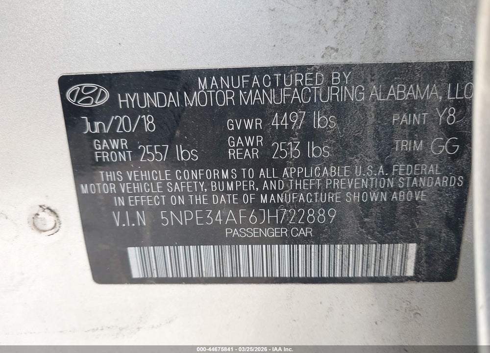 2018 HYUNDAI SONATA SEL+ VIN: 5NPE34AF6JH722889