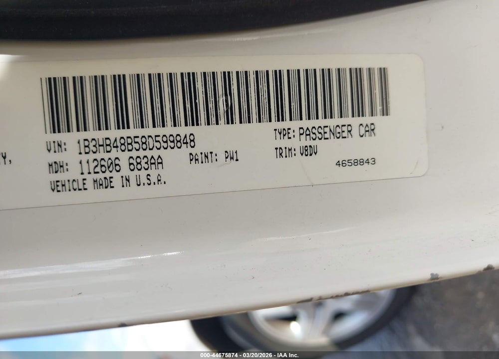 2008 DODGE CALIBER SXT VIN: 1B3HB48B58D599848