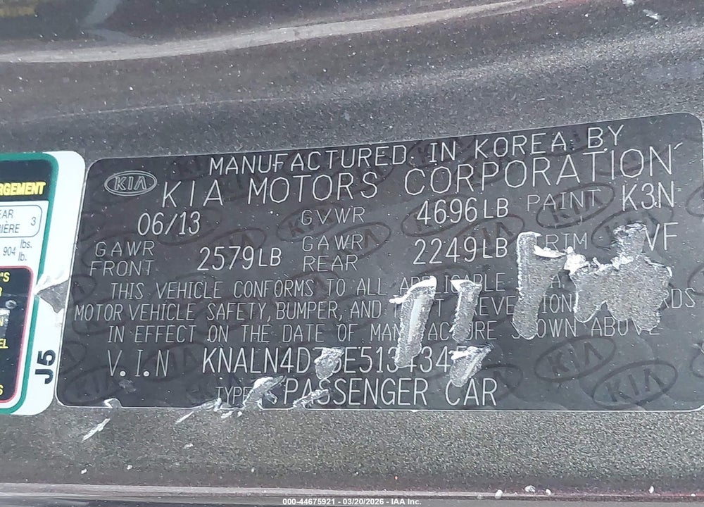 2014 KIA CADENZA PREMIUM VIN: KNALN4D75E5134345