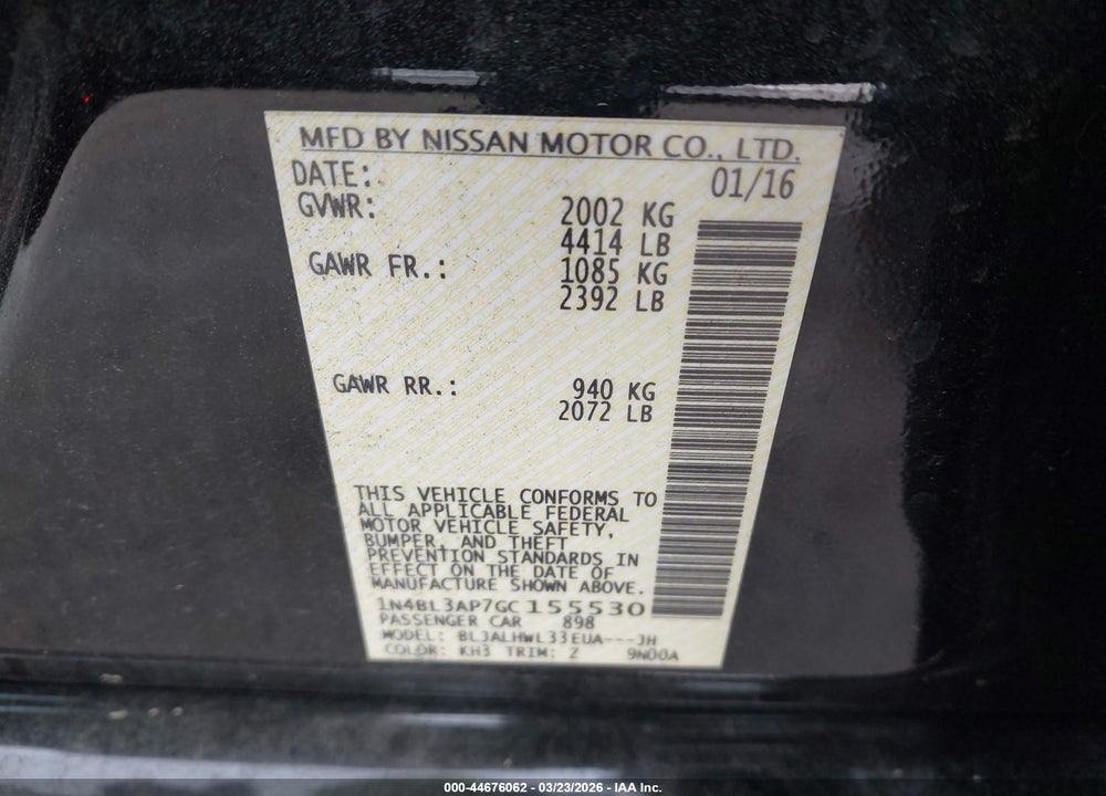 2016 NISSAN ALTIMA 3.5 SR VIN: 1N4BL3AP7GC155530