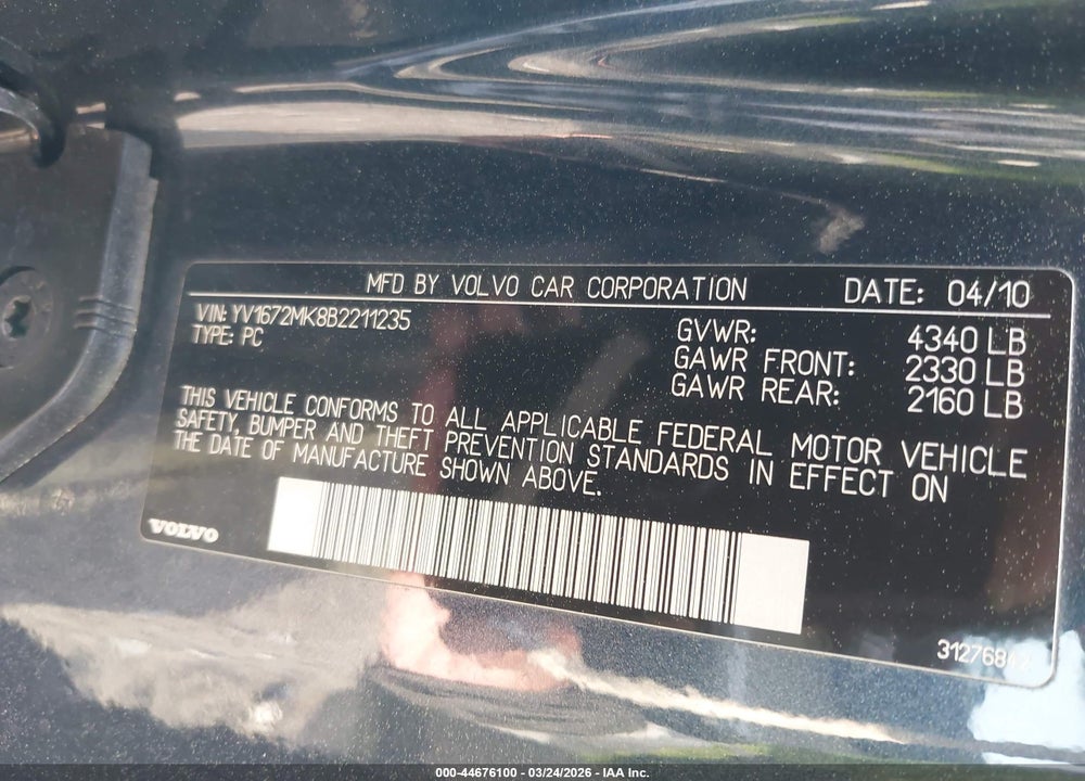 2011 VOLVO C30 VIN: YV1672MK8B2211235
