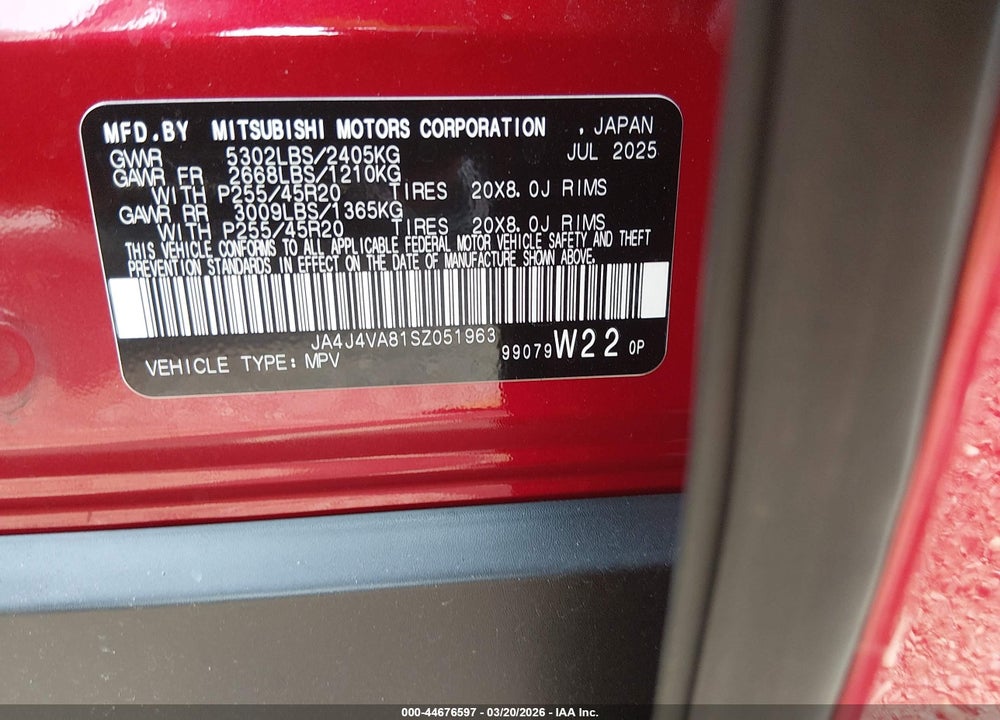 2025 MITSUBISHI OUTLANDER SE 2.5 S-AWC VIN: JA4J4VA81SZ051963