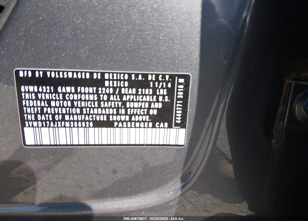 2015 VOLKSWAGEN JETTA 1.8T SE VIN: 3VWD17AJXFM356926