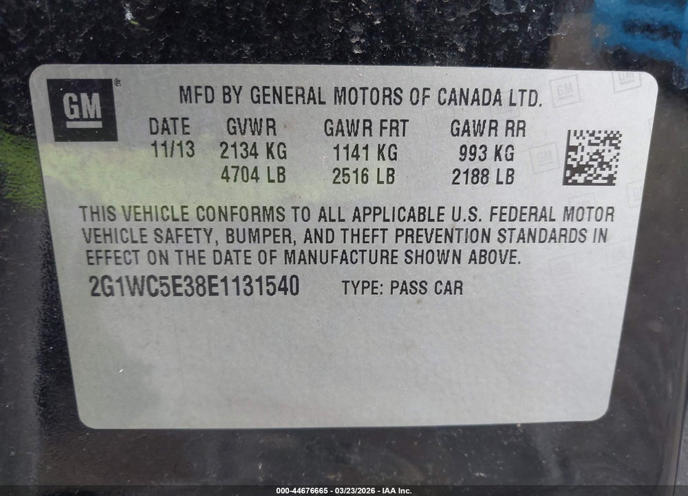 2014 CHEVROLET IMPALA LIMITED LTZ VIN: 2G1WC5E38E1131540