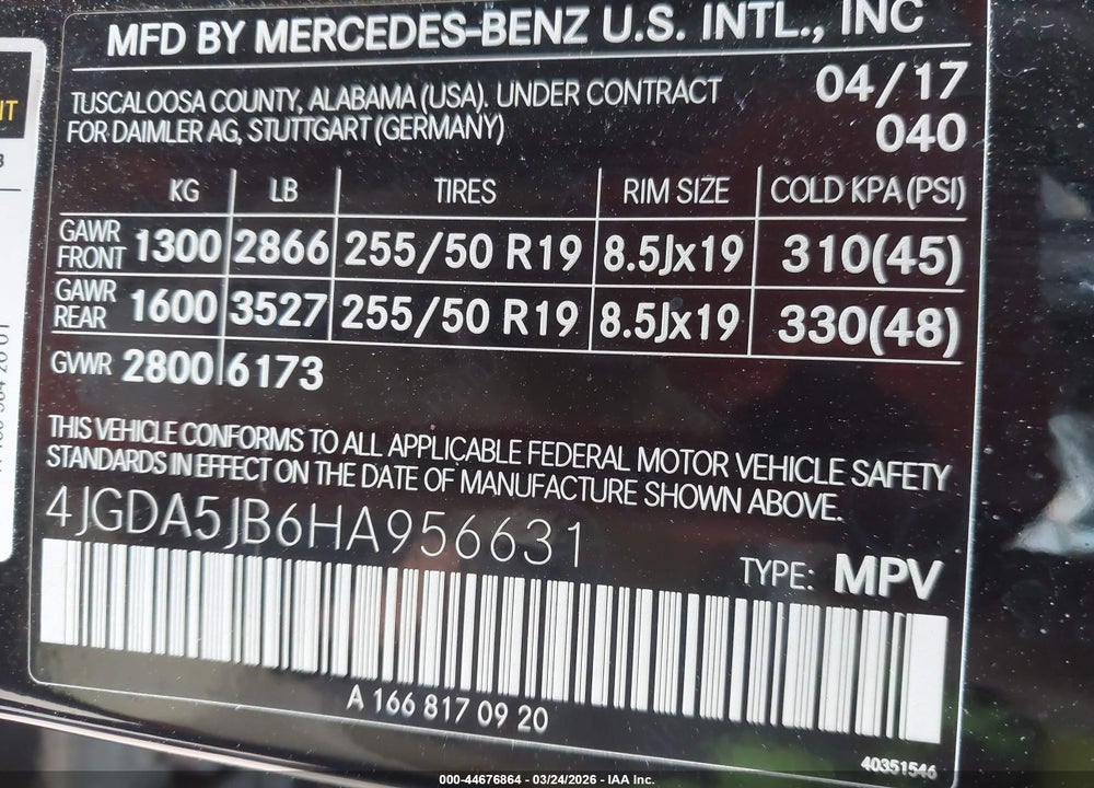 2017 MERCEDES-BENZ GLE 350 VIN: 4JGDA5JB6HA956631