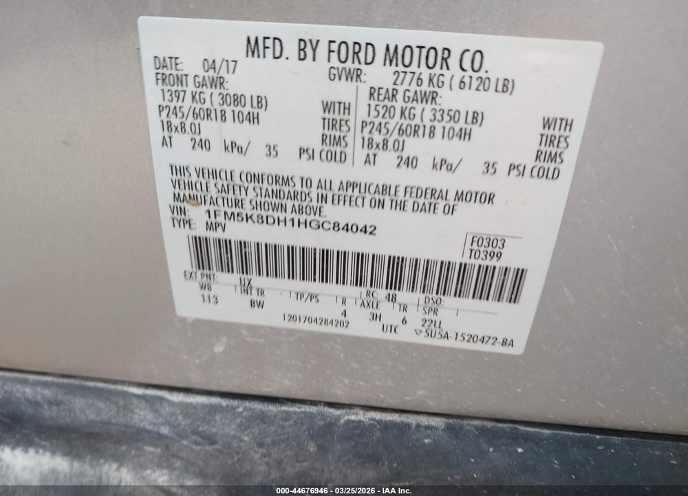 2017 FORD EXPLORER XLT VIN: 1FM5K8DH1HGC84042