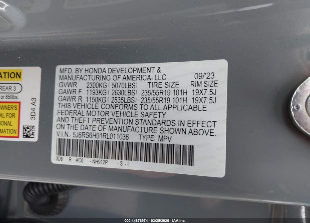 2024 HONDA CR-V HYBRID SPORT TOURING VIN: 5J6RS6H91RL011036