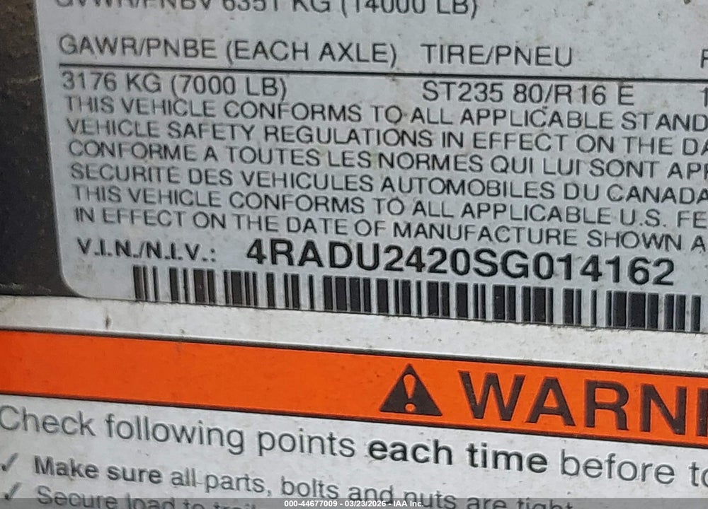 2025 INTERSTATE WEST UNKNOWN VIN: 4RADU2420SG014162