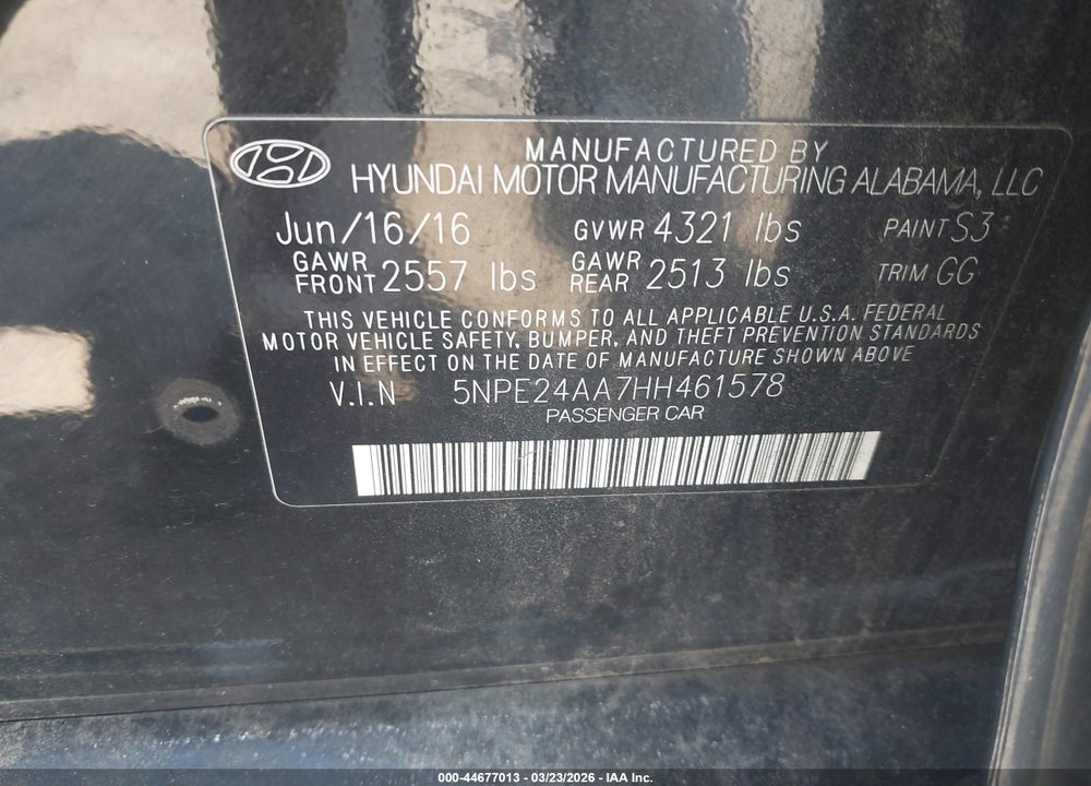 2017 HYUNDAI SONATA ECO VIN: 5NPE24AA7HH461578
