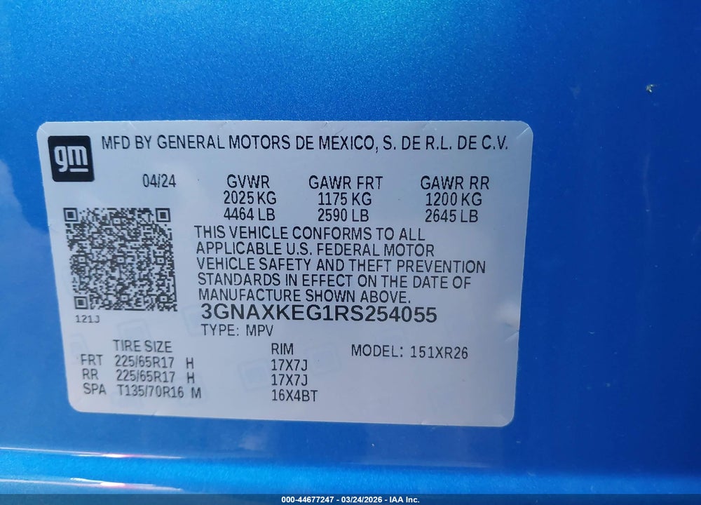 2024 CHEVROLET EQUINOX FWD LT VIN: 3GNAXKEG1RS254055