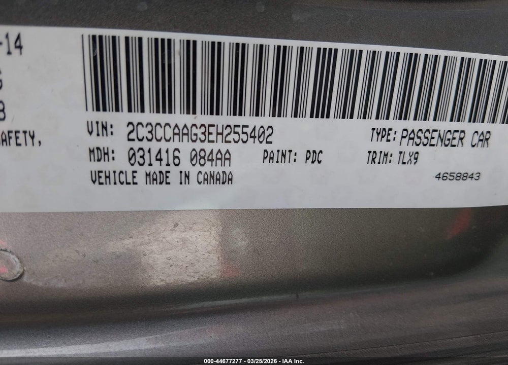 2014 CHRYSLER 300 VIN: 2C3CCAAG3EH255402