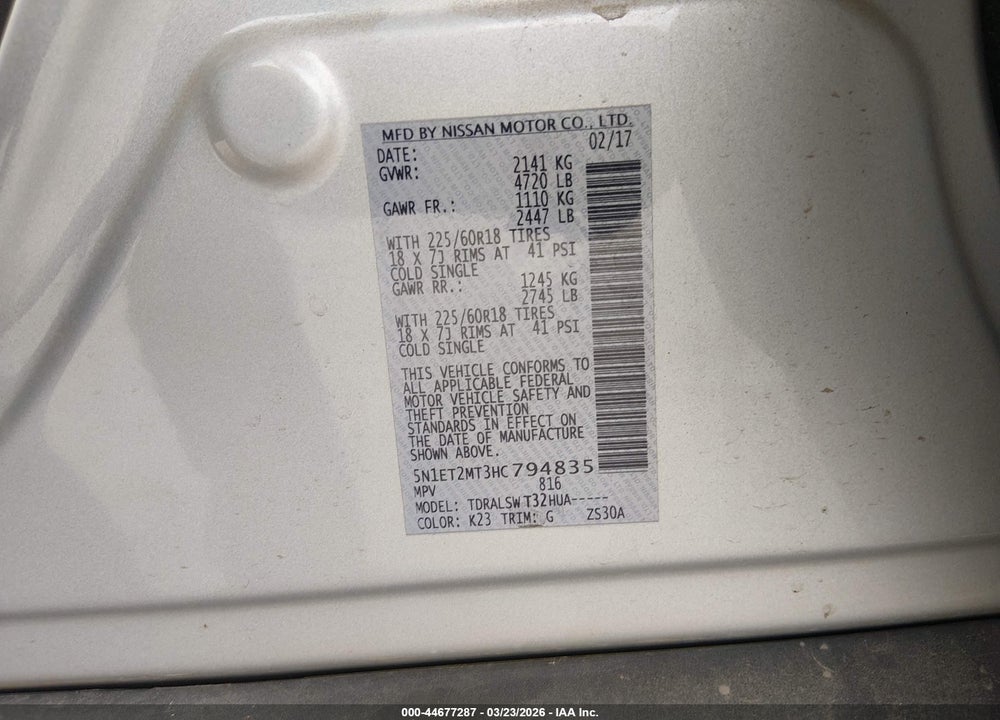 2017 NISSAN ROGUE HYBRID SL VIN: 5N1ET2MT3HC794835
