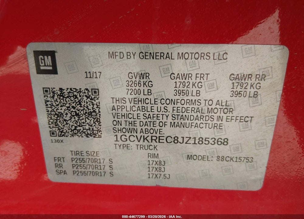 2018 CHEVROLET SILVERADO 1500 1LT VIN: 1GCVKREC8JZ185368