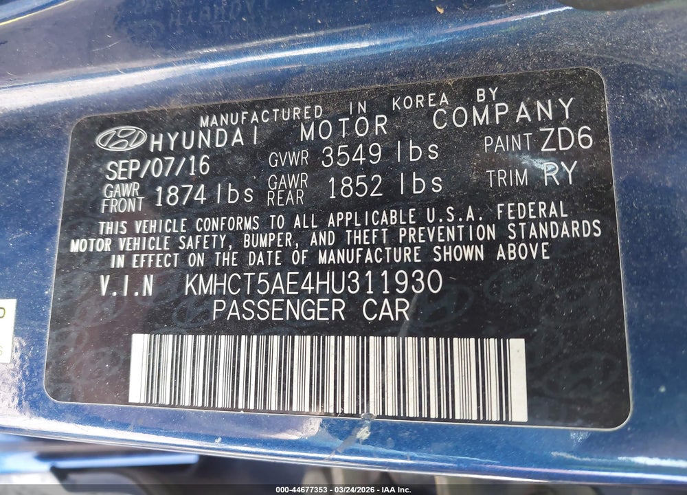2017 HYUNDAI ACCENT SE VIN: KMHCT5AE4HU311930