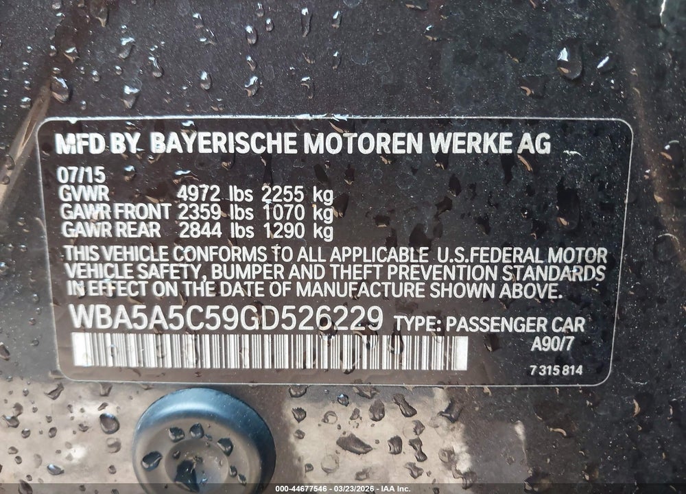 2016 BMW 528I VIN: WBA5A5C59GD526229