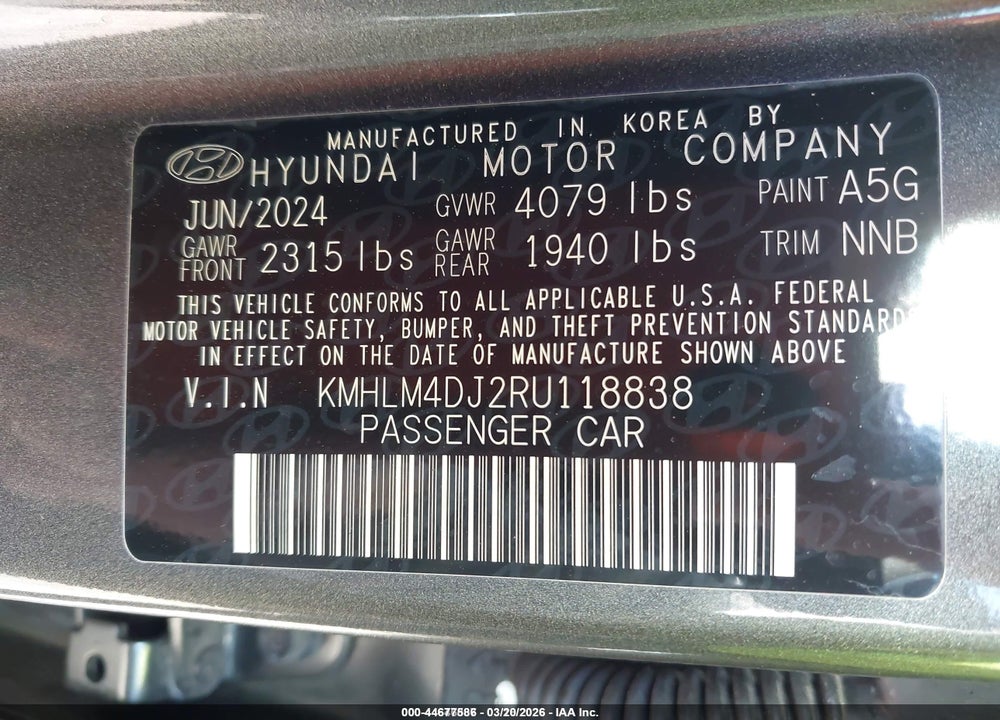 2024 HYUNDAI ELANTRA HYBRID BLUE VIN: KMHLM4DJ2RU118838
