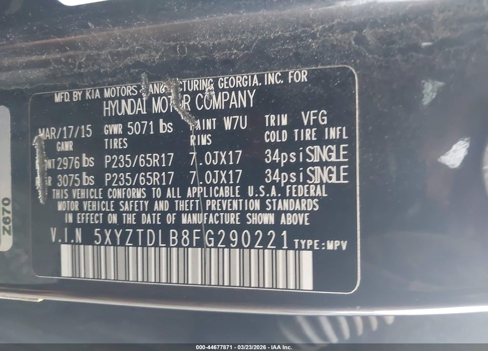 2015 HYUNDAI SANTA FE SPORT 2.4L VIN: 5XYZTDLB8FG290221