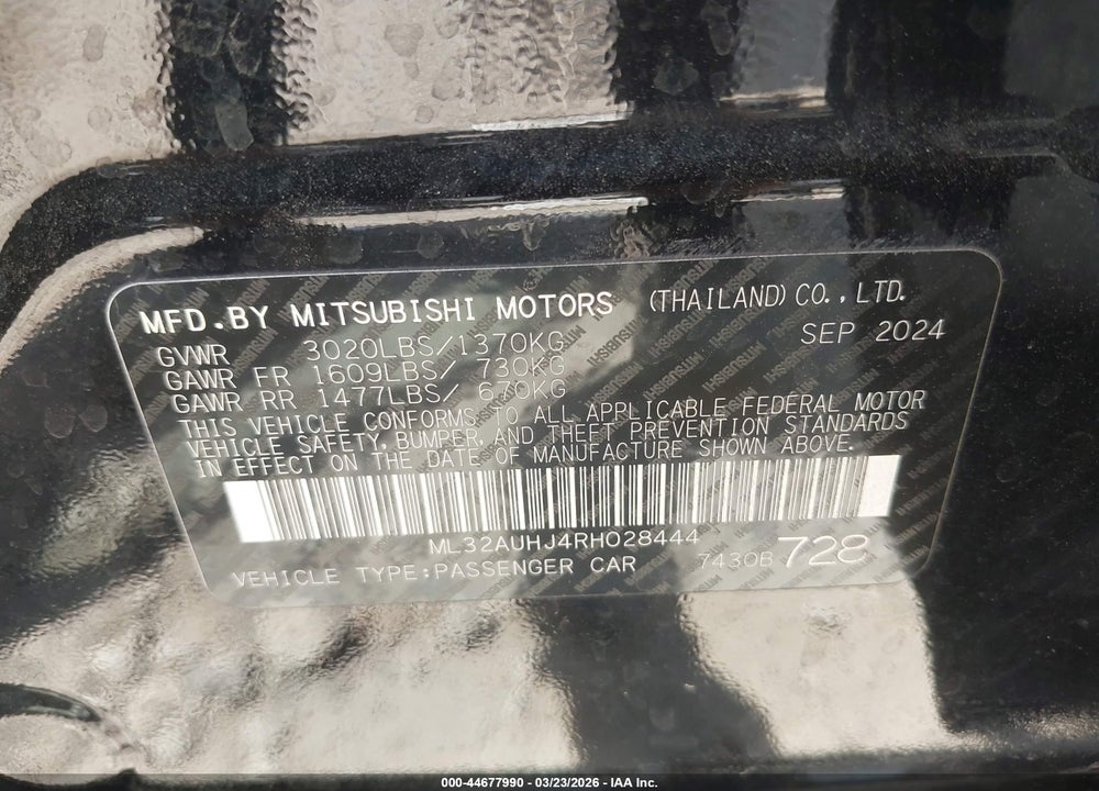 2024 MITSUBISHI MIRAGE ES/LE VIN: ML32AUHJ4RH028444