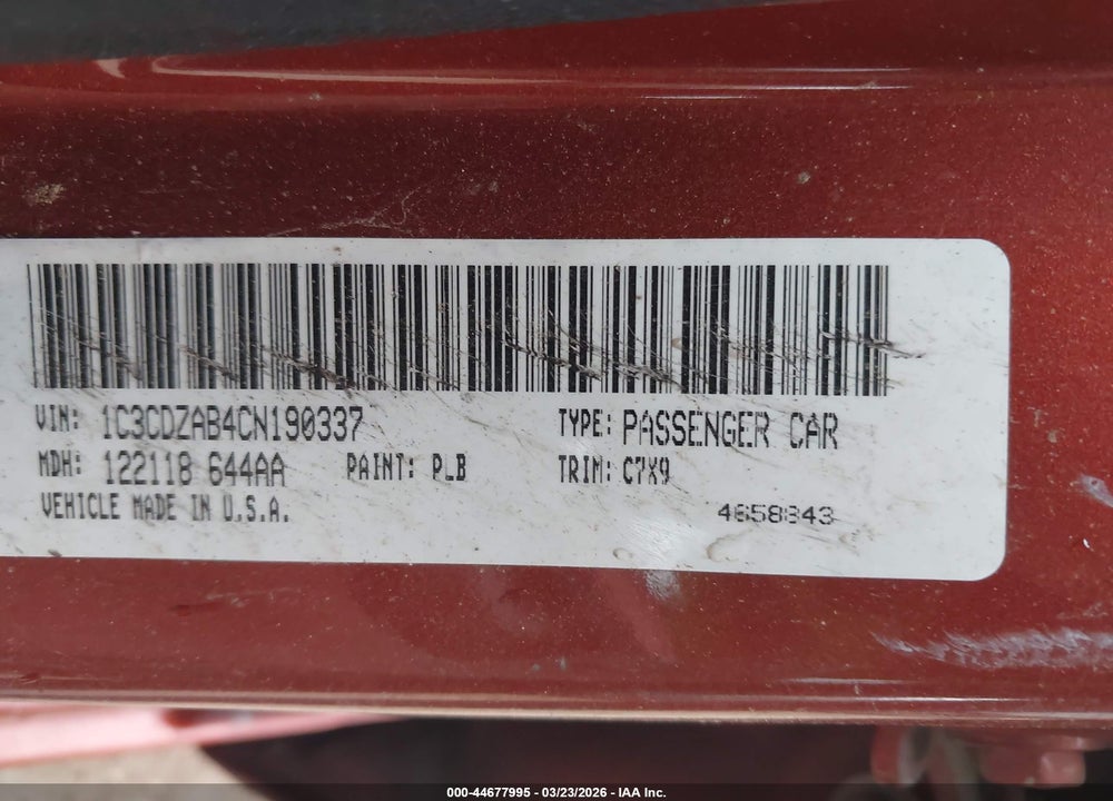 2012 DODGE AVENGER SE VIN: 1C3CDZAB4CN190337