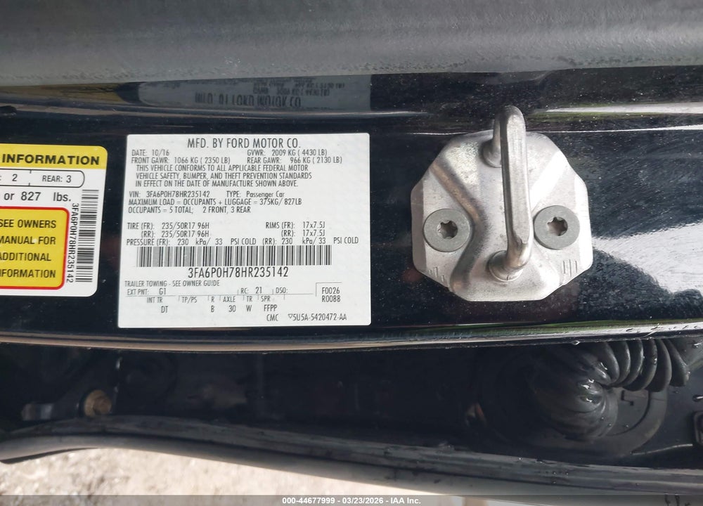2017 FORD FUSION SE VIN: 3FA6P0H78HR235142