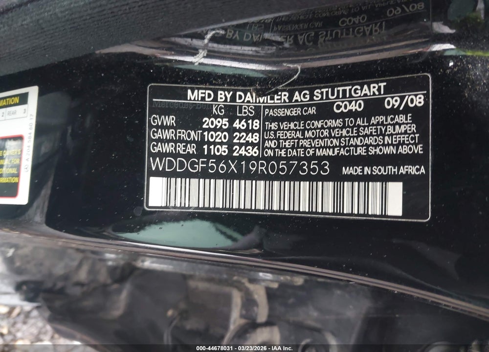 2009 MERCEDES-BENZ C 350 SPORT VIN: WDDGF56X19R057353