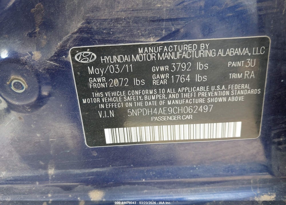 2012 HYUNDAI ELANTRA GLS VIN: 5NPDH4AE9CH062497