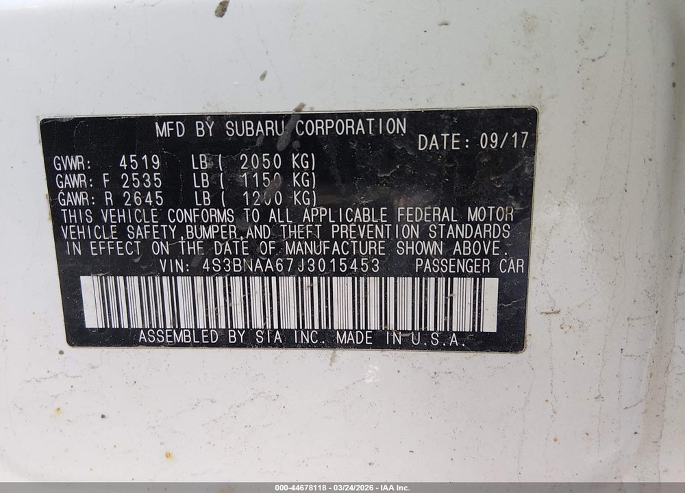 2018 SUBARU LEGACY 2.5I VIN: 4S3BNAA67J3015453