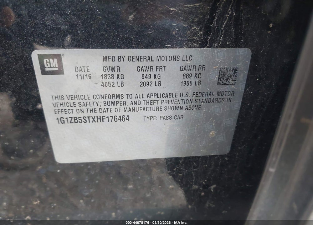 2017 CHEVROLET MALIBU LS VIN: 1G1ZB5STXHF176464