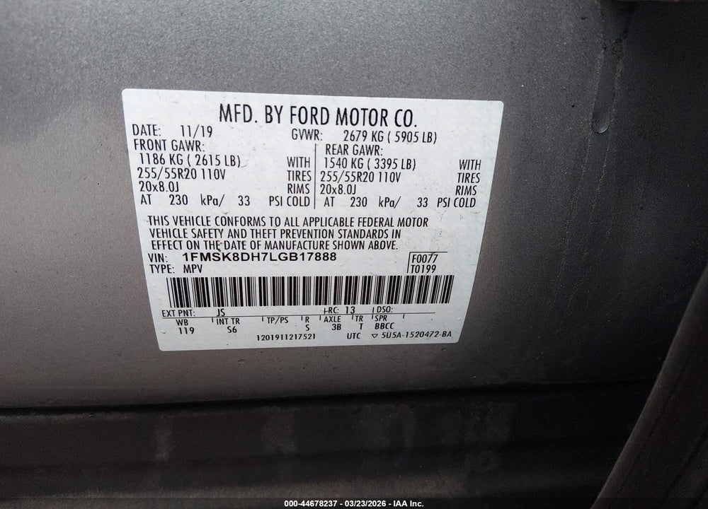 2020 FORD EXPLORER XLT VIN: 1FMSK8DH7LGB17888