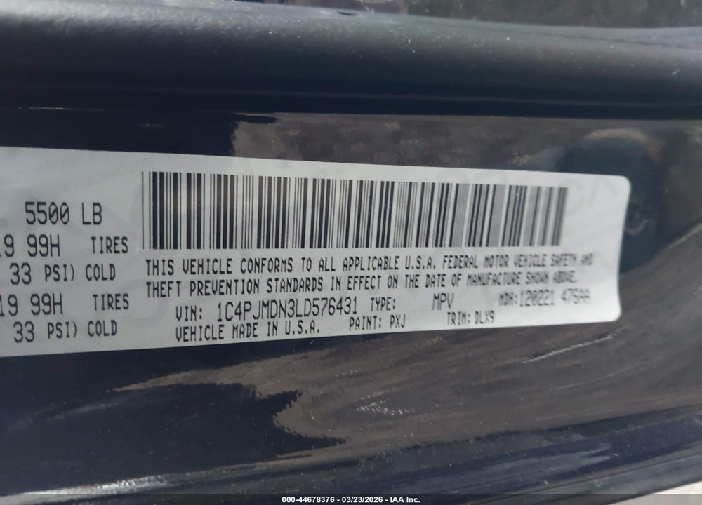 2020 JEEP CHEROKEE HIGH ALTITUDE 4X4 VIN: 1C4PJMDN3LD576431